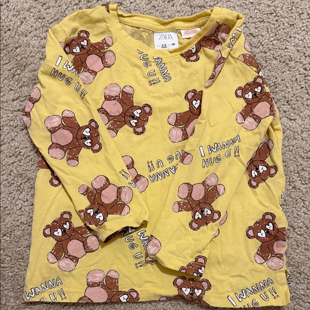 Zara Kids Long Sleeve Yellow Bear Tee